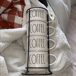 Rae Dunn 4 Coffee Mug Set and Holder